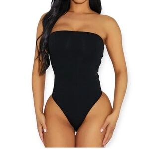 NAKED WARDROBE Strapless Velour Unitard Bodysuit, Black, Size XS, NWT